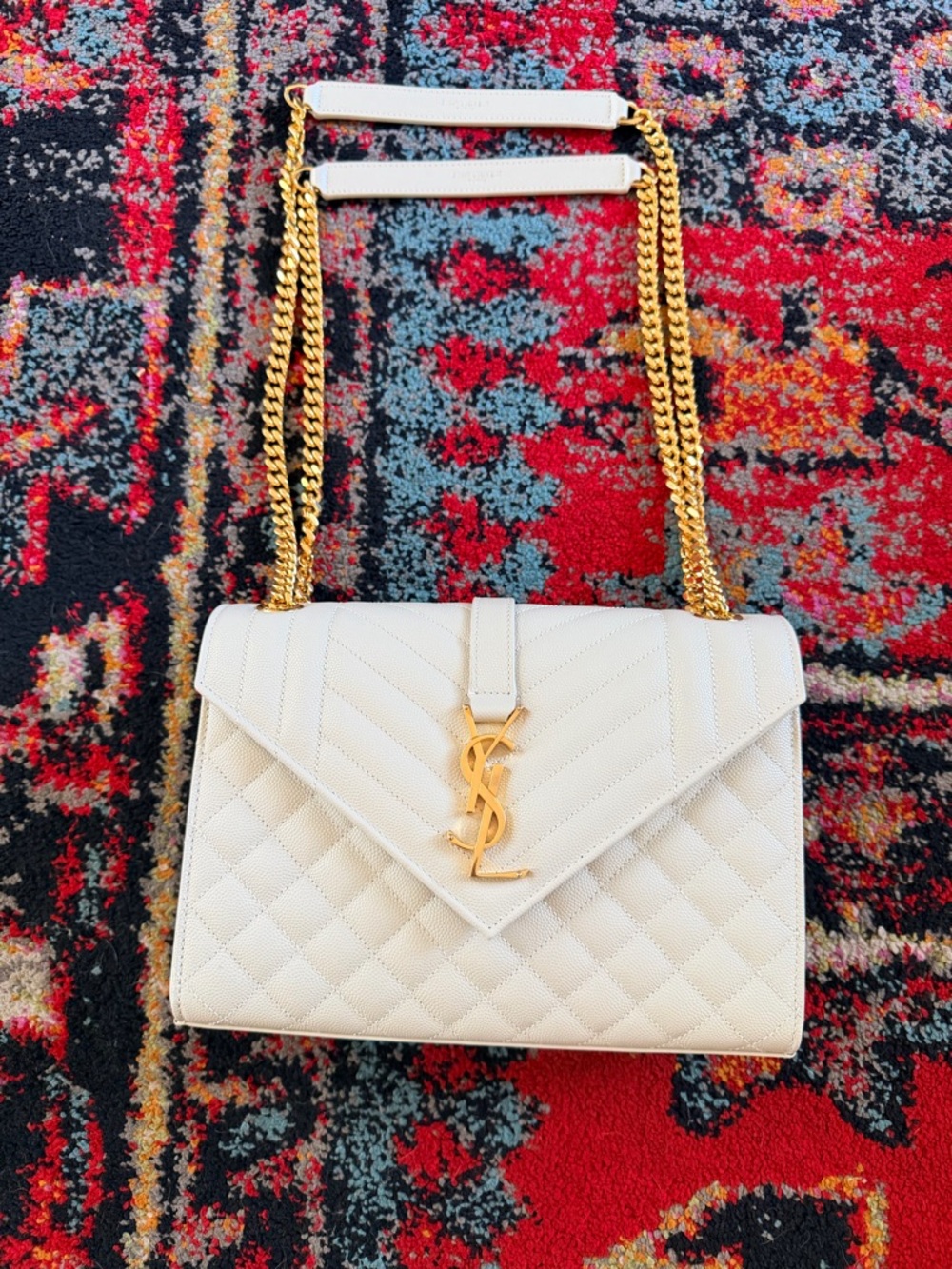 YSL Bone Envelope Triquilt Medium YSL Shoulder Bag in Grained Leather